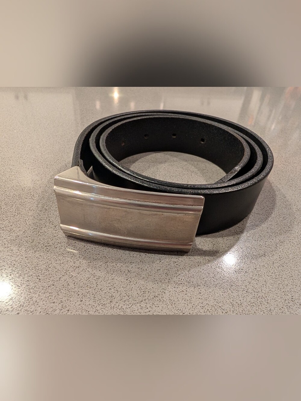 Express Black Leather Belt with Silver-Tone Rectangular Buckle